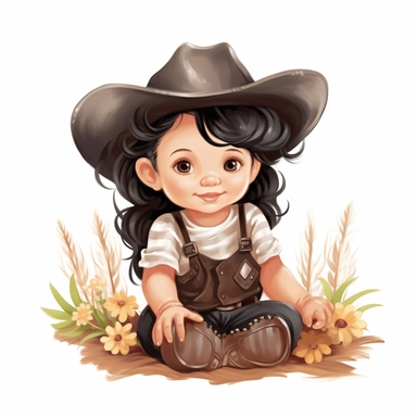 clipart, newborn, black hair, cowgirl dress