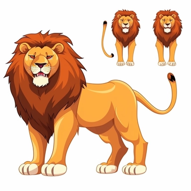 African Lion Vector Cartoon Clipart vector, on a white background, in the same image, many poses