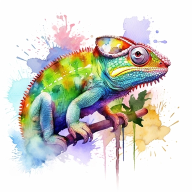 watercolour illustration free brushstrokes, beautiful and joyful, chameleon, mark brooks, naturecore, animal clipart, isolated on a white background,