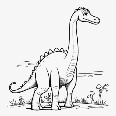 prehistoric brontosaurus with long neck coloring pages | prehistoric brontosaurus with long neck coloring pages free | baby brontosaurus with long neck printable coloring clipart, in the style black and white, simplistic cartoon, light white and gray, uhd image, whimsical comic strip, dotted, minimalist background