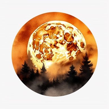 Watercolor Halloween full moon background Clipart hd, isolated on white background