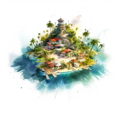 Isolated images, illustrations on a white background, realistic island, tile map, Clipart, watercolor, realistic, isolated, full building, highly detailed, hdr, 32K, photo expert quality, watercolor realistic, hyperrealistic and highly detailed, isolated on a white background