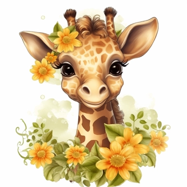 cute baby giraffe in garden clipart--ar 2000:1763