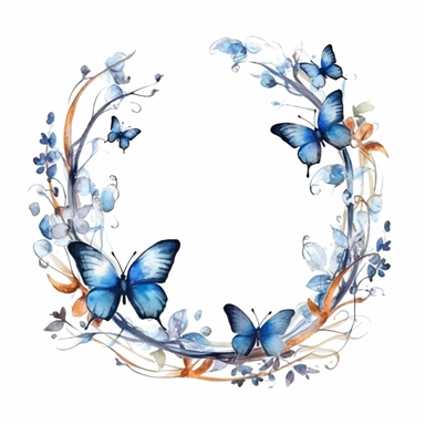 watercolor butterflies ion intertwined branches, clipart, white background, page border style--q2--v5.1--s1000