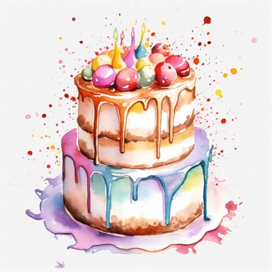 Watercolor happy birthday cake Clipart, white background, 8k