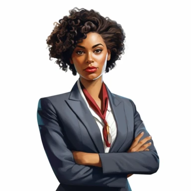 realistic illustration of African American woman in a leadership position: Illustrate a clipart portraying an African American woman in a leadership role, such as a CEO, manager, or community leader, to represent empowerment, influence, and inspiration. clipart, isolated on white background, 4K