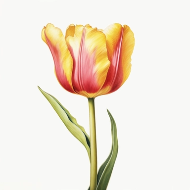 hyperrealism painting , a yellow and red tulip , white background, watercolor style, farmhouse chic, tempera clipart