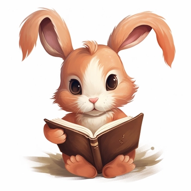Clipart of a cute bunny reading a book, Hand Drawn Back To School Clip Art, white background
