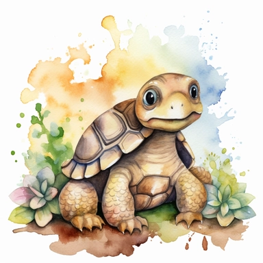A charming watercolor turtel clipart bundle, showcasing an adorable turtel engrossed in playful activities. Against a clean white background, the watercolor painting depicts the cub's unbridled enjoyment and sense of fun. This cute baby animal clipart bundle infuses designs with a lively and joyful atmosphere, creating a delightful and engaging visual experience. /artistic_style:Watercolor painting /background:white /subject:playful tiger cub /emotion:enjoyment, fun /atmosphere:playful and cheer