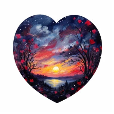 painting of a heart with night skies inside of it, in the style of enchanting realms, nature-inspired installations, bloomcore, mesmerizing colorscapes, skillful, fluid and organic, clipart, blank white background