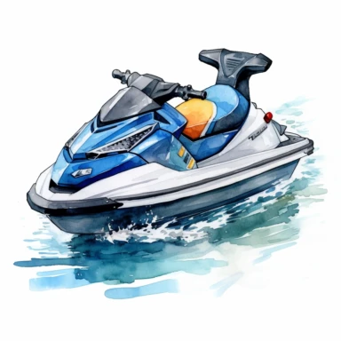 watercolor jetski clipart, white background