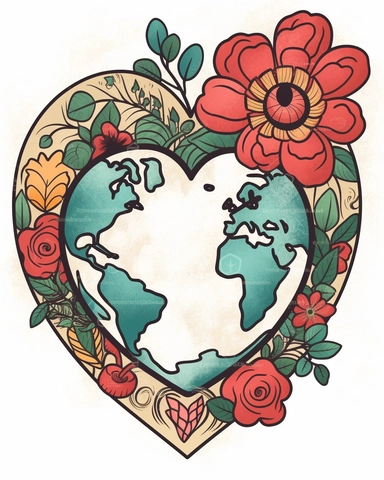 Retro Heart Earth day sublimation Clipart, sublimation Earth day in a Heart Shape Clipart, earth day Clipart, sublimation Clipart, white background 8k