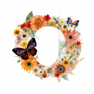 Letter O, Flower & Butterfly Alphabet, Cliparts, white background