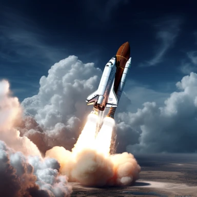 Clipart, A space shuttle launching from Earth with a trail of smoke, hyperrealistic, hyper high definition