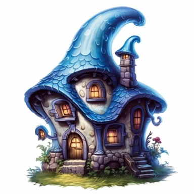 a realistic clear blue fairy house clipart