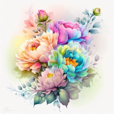 soft colorful neon pastel colored floral arrangement clipart, soft and subtle, colorful neon fairy pastel colors watercolor style, fawncore, plain white background, colorful neon pastel roses peonies gerberas tulips, excellent depth of shading in soft watercolor style, neon pastel colorful soft watercolor artwork, plain white background for transparent editing