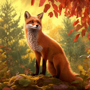 Curious Red Fox, clip art, curious red fox in a lush forest setting, vibrant red fur, fluffy tail, and intelligent eyes filled with curiosity, capture the intricate details of the fox's fur, including the variations in color and texture, surround the fox with dappled sunlight filtering through the trees, lush greenery, and perhaps a hint of autumn leaves, 8k, solid background