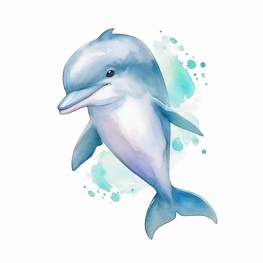 a pastel baby dolphin with kind eyes clipart with watercolor illustration,full body shot,8k,etsy style, white background