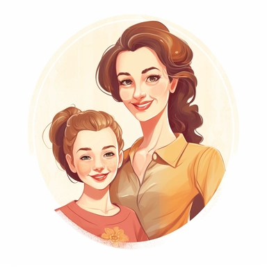 cameo clipart, mom and teen daughter, white background