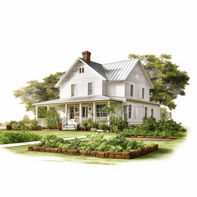 farm house photorealistic clipart,on white background with margins