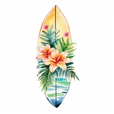 hawaii summar holiday surfing board watercolor clipart