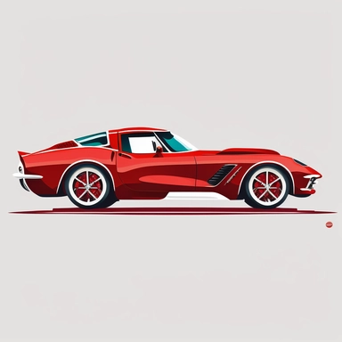 minimalist clipart of a red corvette , flat design, digital art, white background