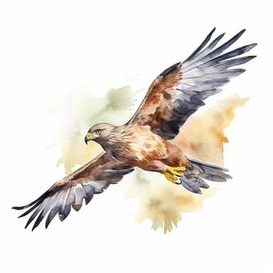 African Marsh Harrier bird, water color style, clipart, white background