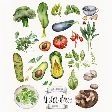Watercolor clipart veggies and herbs Vegan food clipart Watercolor garden clipart Healthy food peppers avocado broccoli