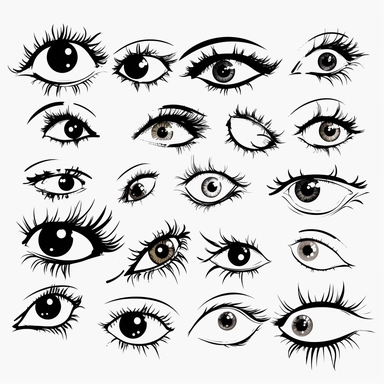 clipart graphic, cartoon eyes, black vector print, white transparent background