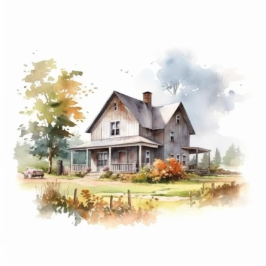 beautiful detailed watercolor farmhouse, clipart, minimalistic, digital art, 4k