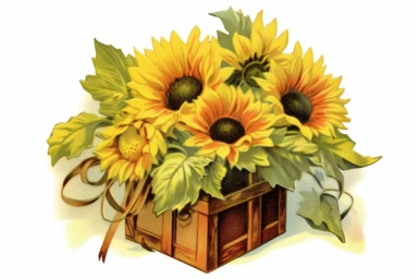 Vintage 1920 detailed open victorian gift box of Sunflowers Illustration , Chromolithograph, Die Cut, 1920s Illustration, Vintage, Chromolithograph, Colorful, Antique, Ephemera, Clipart, 8k, Isolated on white
