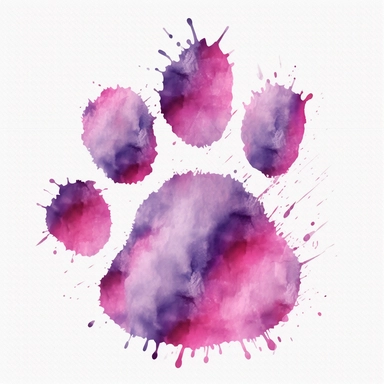 a clipart style hand drawn lines watercolor painted pink and purple bear paw print