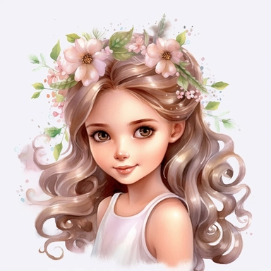 princess watercolour clipart, fantasy illustration, flower hair braids, transparent background, uhd, realistic,