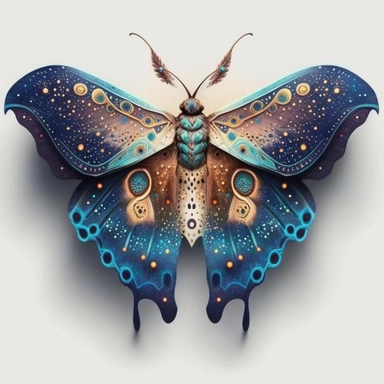 Best Colorful, a Moth Clipart, fantasy Moth Png, exotic moth, vibrant colours, white background, no text, front look, An enchanting mystical moth clipart showcasing a blend of celestial turquoise and deep navy blue, with intricate patterns evoking the mysteries of the night sky, against a white backdrop.