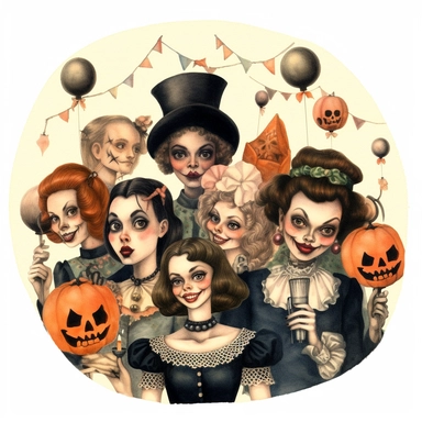 Simple, vintage Halloween party, clipart style, color pencil technique, super high quaility, high resolution on a white