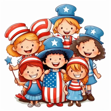 july 4 ,US indepedance day,clipart,white background,children
