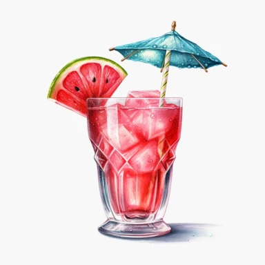 Watercolour realistic watermelon cocktail in cocktail glass with cocktail umbrella and straw beautifully detailed realistic watermelon cocktail , PNG image,transparent background ,ultra highly detailed, 18k, sharp focus, bright photo with vibrant colours, digitally enhanced,photographic, enhanced graphics, png format, straight, sharp focus, bright lighting, intricate detailed png image ,high definition,300dpi,graphic clipart,computer graphics