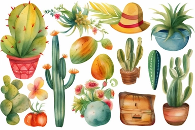 pretty Watercolor Cinco de Mayo clip art, clip art collection on pure white background