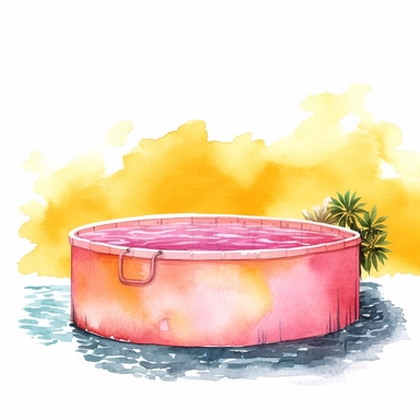 basic watercolor pink pool with yellow accent in minimal hand drawn style, Etsy, textured, clipart, white background