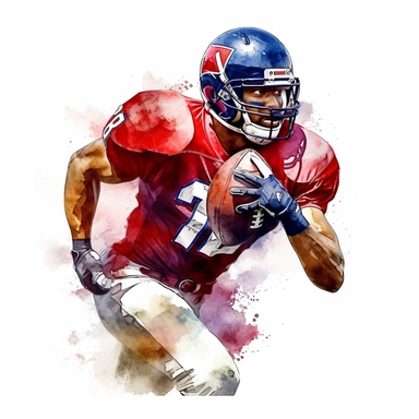 Award winning hyper detail watercolour american football player, white background, clipart