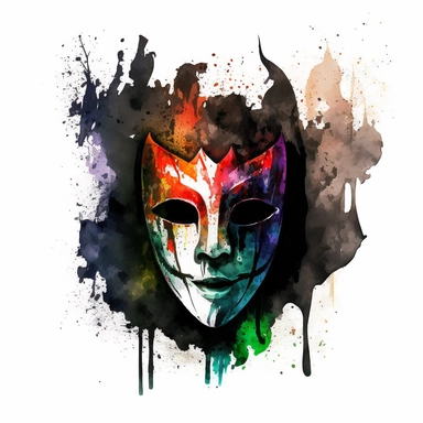 scary halloween mask watercolour tempera clipart illustration, vivid dark colours, clean, crisp, smooth, white background