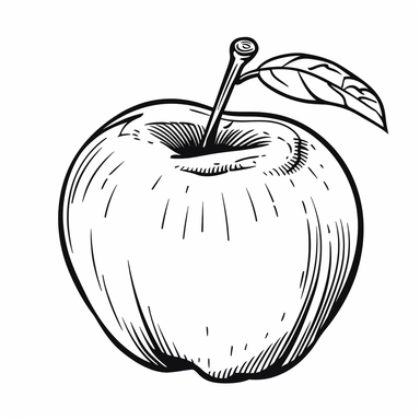 one apple simple clipart bold lines black white coloring page style no background