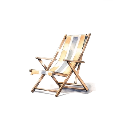 deck chair, Digital sticker style, watercolor, clipart, aesthetic, minimalistic, neutral colors