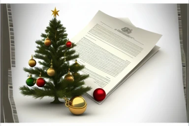 legal documents as present under christmas tree, clipart, white background,
