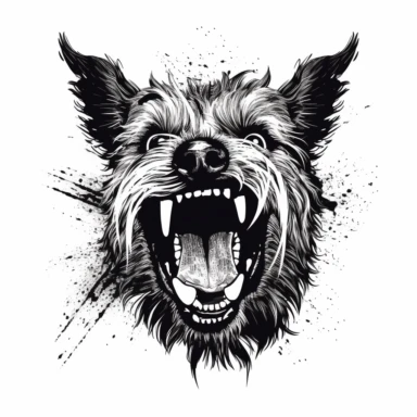 Australian Jungle Terrier angry , vintage, detailed, logo, clean, solid color, black and white color, clip art style, vector style, white background, i can't believe how cool this is