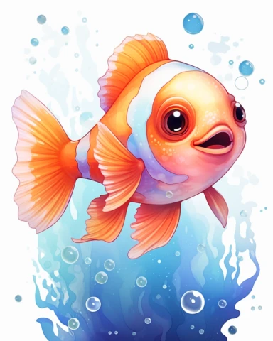 clownfish , beautiful, realistic, pastel Rainbow aesthetic, colored pencil and watercolor, white background, clipart, illustration,comic,magic,glitter.