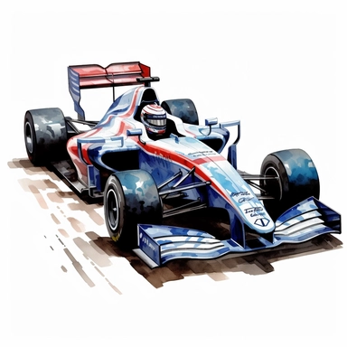Clipart of the formula one car from Alexander Albon with minimal details, aquarel colored cartoon style with thick borders. Only the car. White background, no floor, no shadow