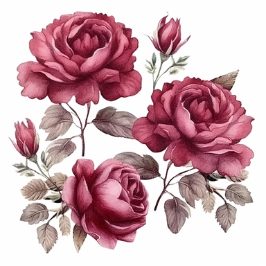 Watercolor Burgundy Roses Clipart