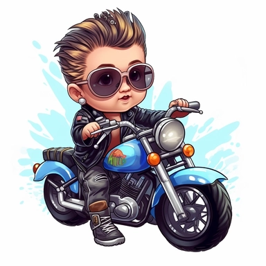 clipart of cute and cool baby on a harley davidson multicolor white background