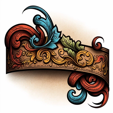 western tooled leather ribbon trim border clipart cartoon style hand drawn colored pencil, vivid color, sketch doodle